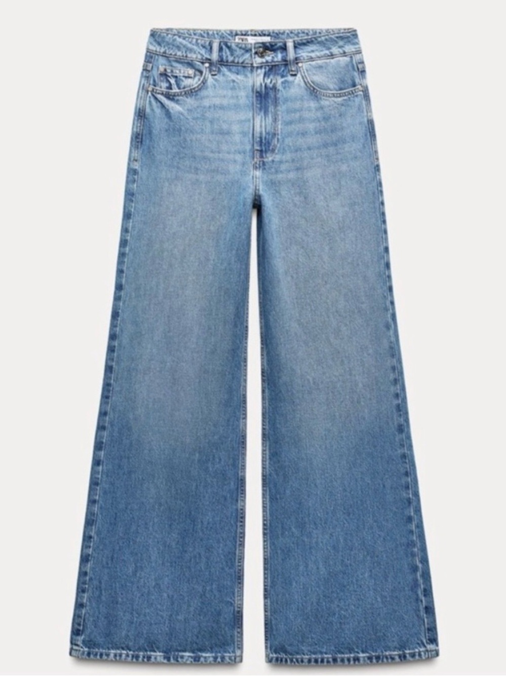 Zara Mid-Rise Palazzo Wide-Leg Jeans Blue Size 6